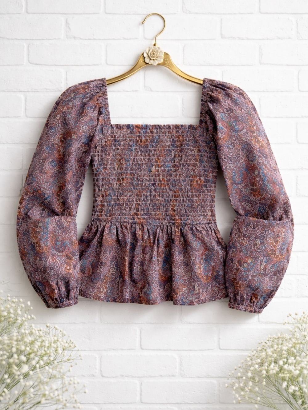 J. Crew Puff Sleeve Smocked Top in Liberty Tropical Prince Print Size XS